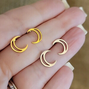 Crescent Moon Stud Earrings, Choice of Color